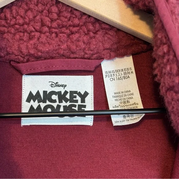 Disney Parks Mickey Mouse XS Full Zip Sherpa Jacket Maroon Burgundy Red - Picture 6 of 6